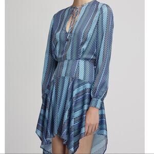 Finders Keepers Blue Hunter Geometric Sharkbite Hem Dress Sz.S
